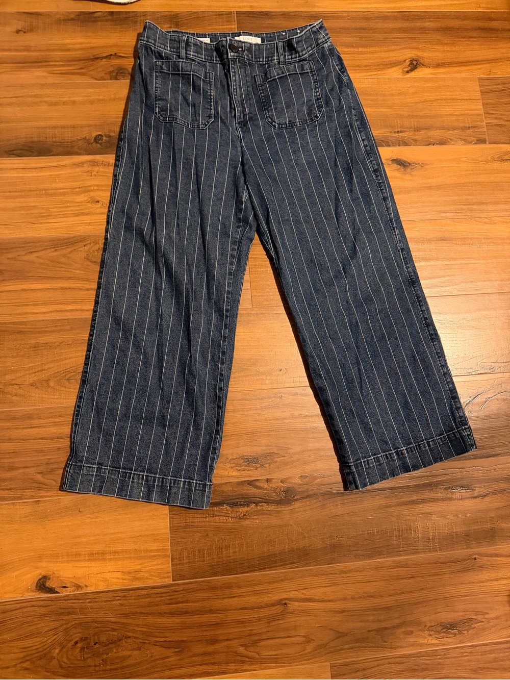 LOFT Navy Pinstripe Wide-Leg Jeans